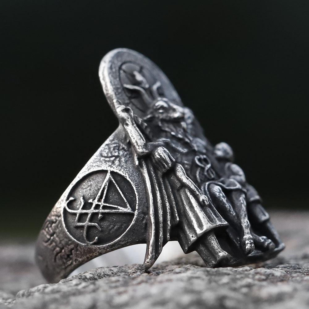Ew Vintage Ring Luzifer Satan Siegelring für Männer mit Anubis Edelstahl Mode Punk Schmuck Geschenk Großhandel