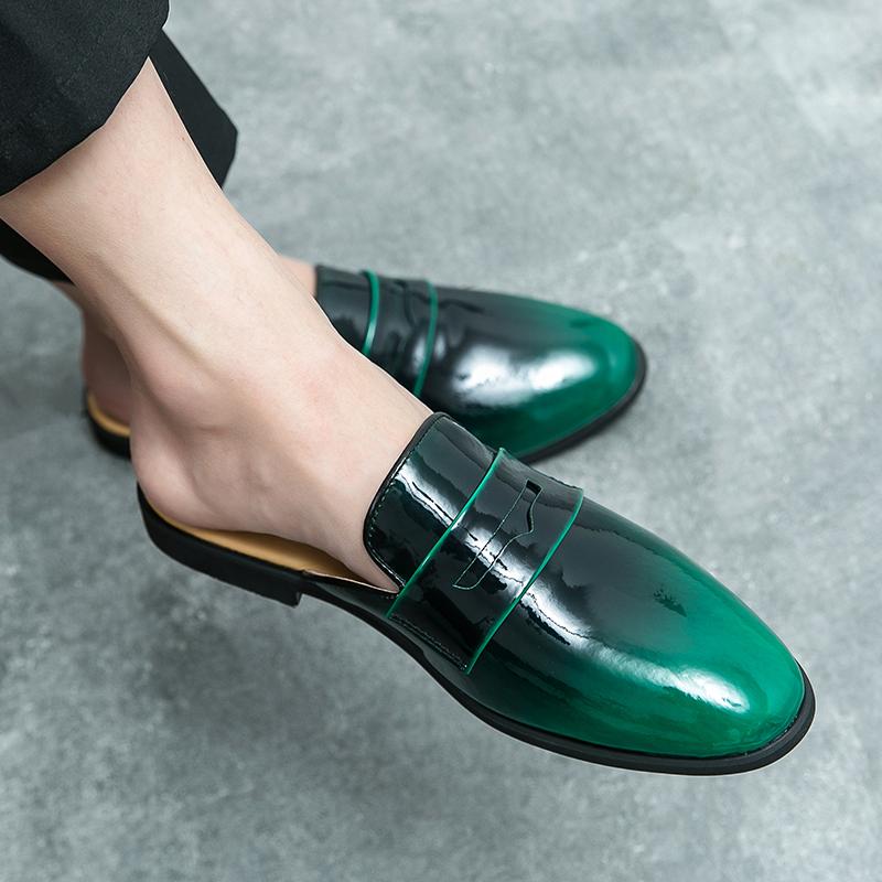 Fashion Men Formal Shoes Fashion Slippers Patent Leather Dress Shoes Luxury Brand Business Office Wedding Mules Footwear Men Shoes