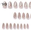 Black Dot Fake Nails 24Pcs Polka Dots Press on Nails, Long Almond Stick-on On Glossy Full Cover Glue False for Women Girls Comfortable