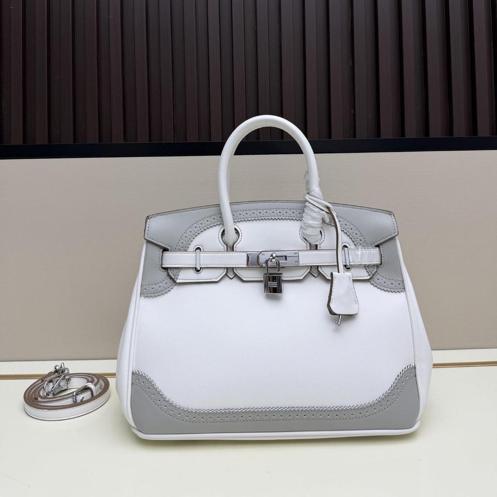 H Family Women's High-End Cowhide Leather Lace Platinum Handbag