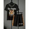 Fashion Men's Set Animal Tiger Lion Stripe Printed Men's T-shirt and Shorts 2 Piece Set Summer Casual Outdoor Men's and Women's T-shirt Sets