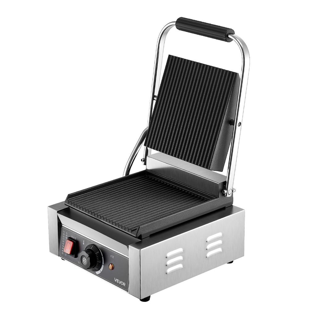 VEVOR Commercial Panini Grill, 1800W Electric Sandwich Panini Maker, Stainless Steel Sandwichs Press Grill with Handle and Temp Control