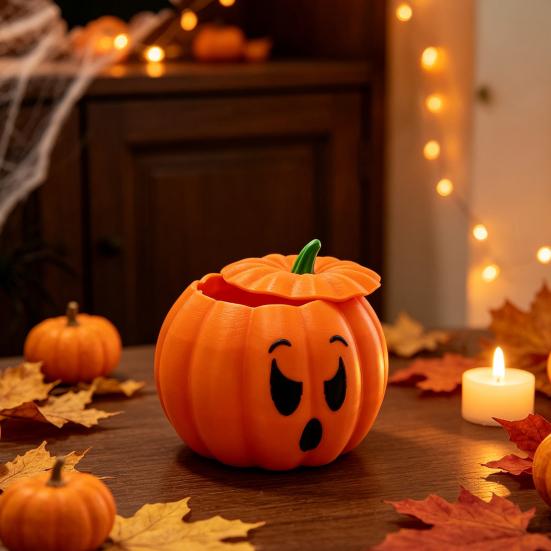 Spooky Holiday Desk Accessories 3D Printed Devil Pumpkin Storage Box with Lid, Funny Ghost Face Decorative Lid Halloween Decoration, Desktop Organizer
