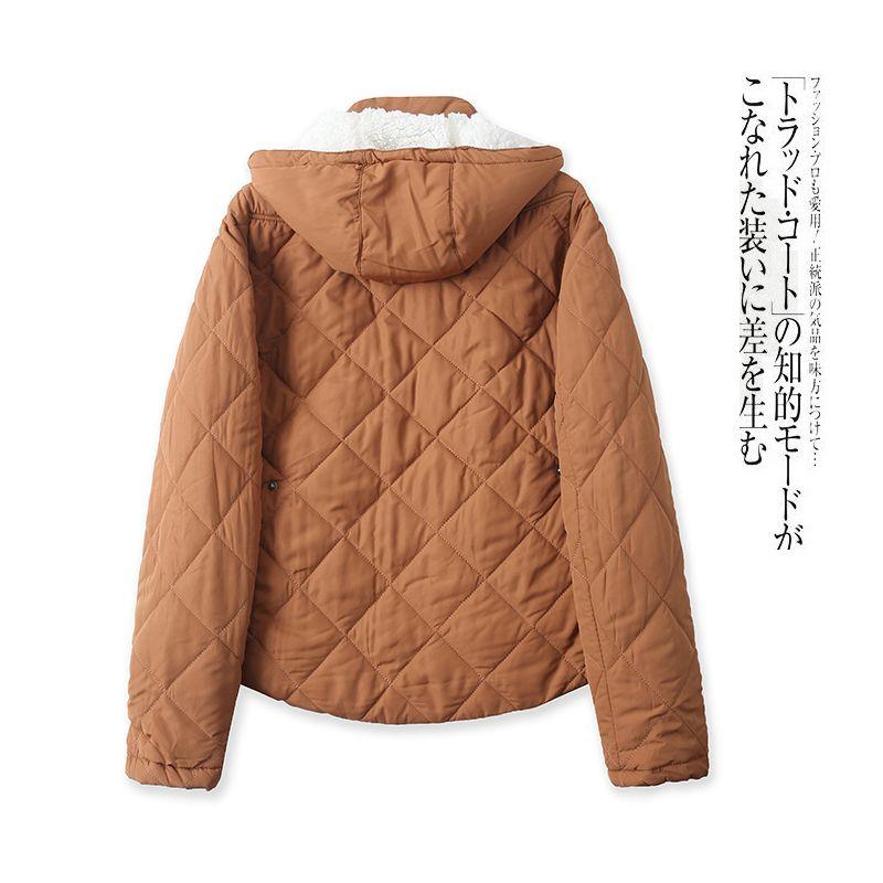 Fall and Winter New Arrival Foreign Trade Women's Clothing Stand Collar Hooded Long Sleeves Zipper Buckle Double Pocket Cotton-Padded Jacket 27585