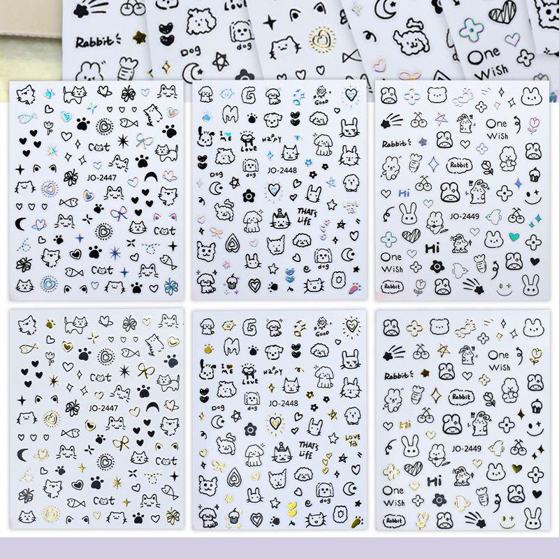 

Childlike Graffiti Nail Sticker Cute Cartoon Curly Puppy Cat Rabbit Sweet Cool Nail Sticker Decoration 6 cute stickers (one for each)