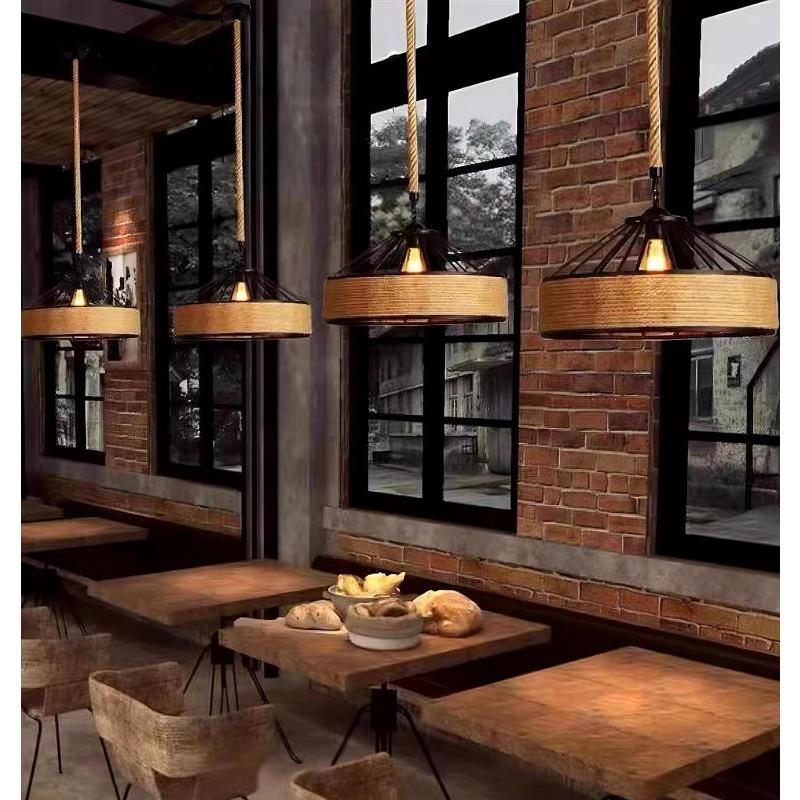 Rattan Pendant Light Vintage Boho Rattan Hanging Lamp Rope Lampshade for Dining Living Room Bedroom Hallway Kitchen Island