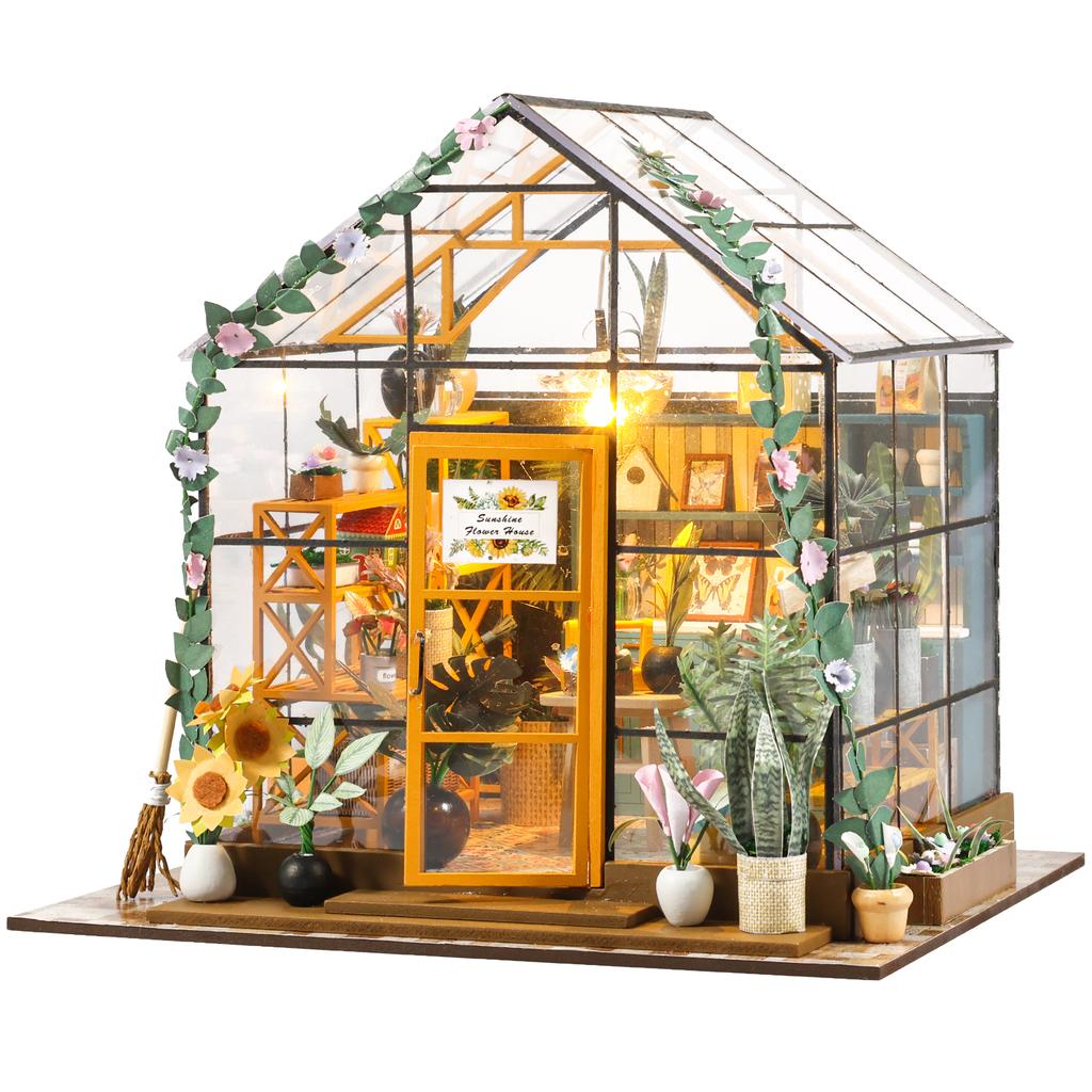 Miniatur-Puppenhaus-Bausatz zum Selberbauen: Gartenhaus, Zimmermodellbau, Heimdekoration mit Möbeln, Holzbastel-Puppenhaus-Geschenk