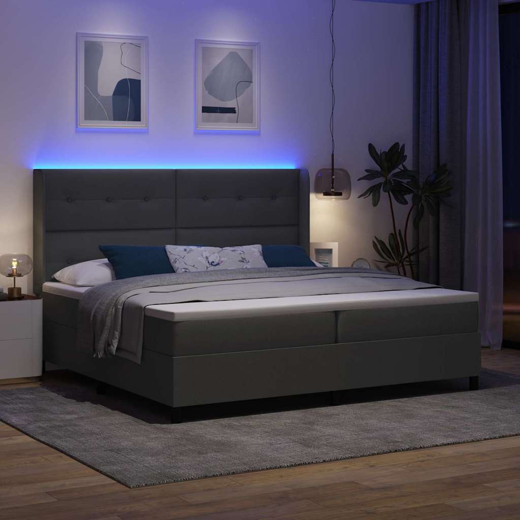 LED Boxspring Bed with Headboard Dark Grey 200 x 200 cm Fabric