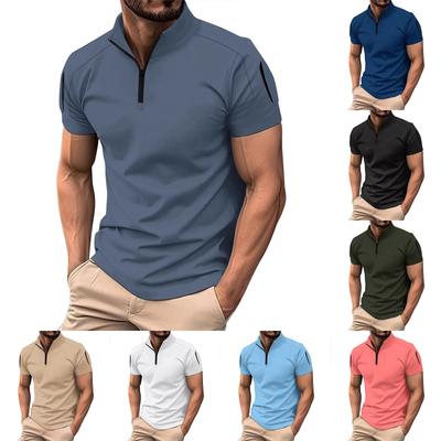 Erkek Düz Yarım Fermuarlı Kol Cepli Dik Yaka Kısa Kollu Üst Erkek Günlük Moda Gömleği