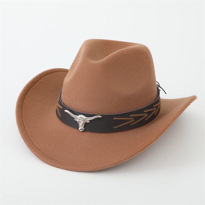 Hot-selling top hat, ethnic style cow head, western cowboy top hat, rolled brim, retro riding hat, woolen felt hat