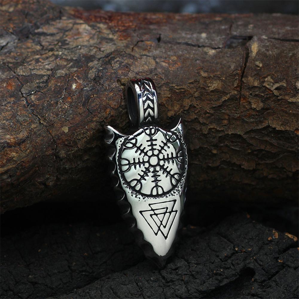 Vintage Norse Compass Spear Necklaces Men Stainless Steel Self-defense Amulet Vikings Trinity Arrow Pendant Scandinavian Jewelry