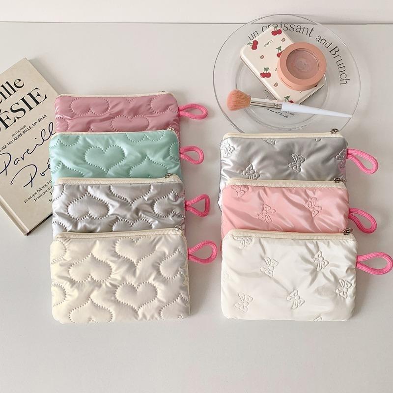 Women Cosmetic Bag Bow Silver Glossy Mini Makeup Bag  Coin Purse Coin Pouch Cute Wallet Portable Earphones Data Cable Bag