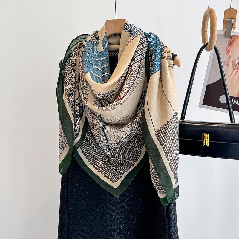 Women's Fashion High-end Cotton and Linen Feel Scarf Korean Thin Spring and Summer Retro Temperament Travel Photo Decorative Shawl