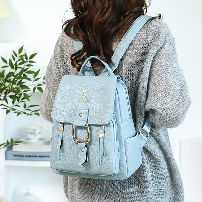 Women's Soft Leather Backpack Solid Color Travel Backpack