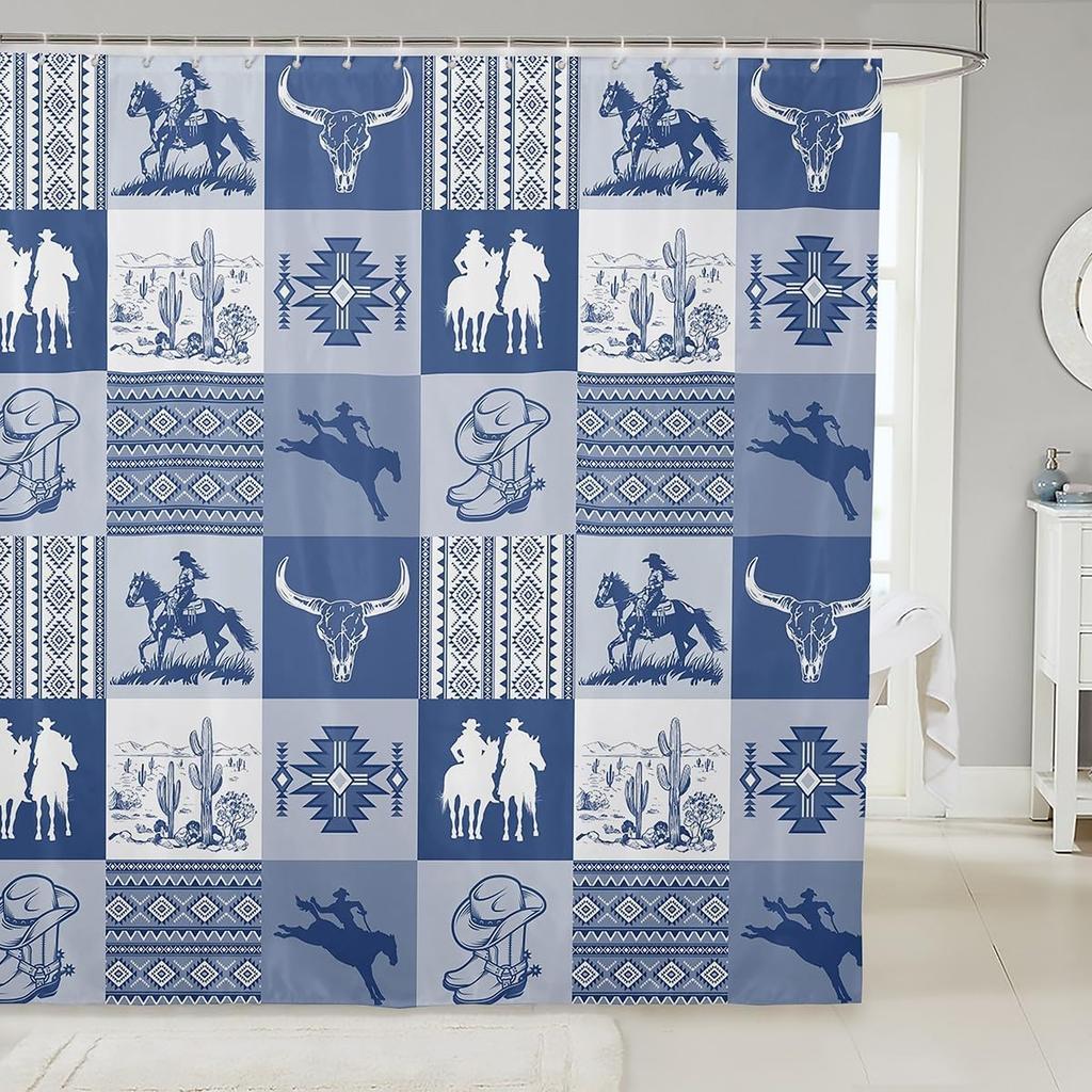 Southwest Shower Curtain, Geometric Aztec Tribal Pattern Bathroom Curtain Vintage Striped Western Waterproof for Kids Girls