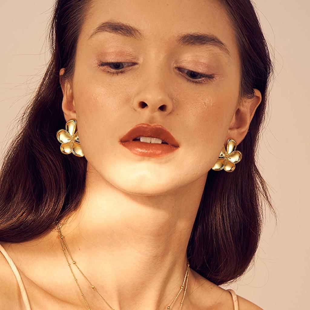 Bobisty Clip On Earrings for Women Trendy Non Piercing Flower Dangle Floral Earring 14K Gold Plated Lightweight Earrings Jewelry