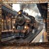 Christmas Train Station Tapestry Wall Hanging Steam Locomotive Snowy Tree Night Aesthetic Wall Art Bedroom Decor