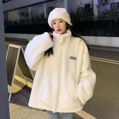 Autumn and Winter Cashmere Coat Korean Version of Retro Loose Fashion Plush Thick High-neck Quilted Jacket
