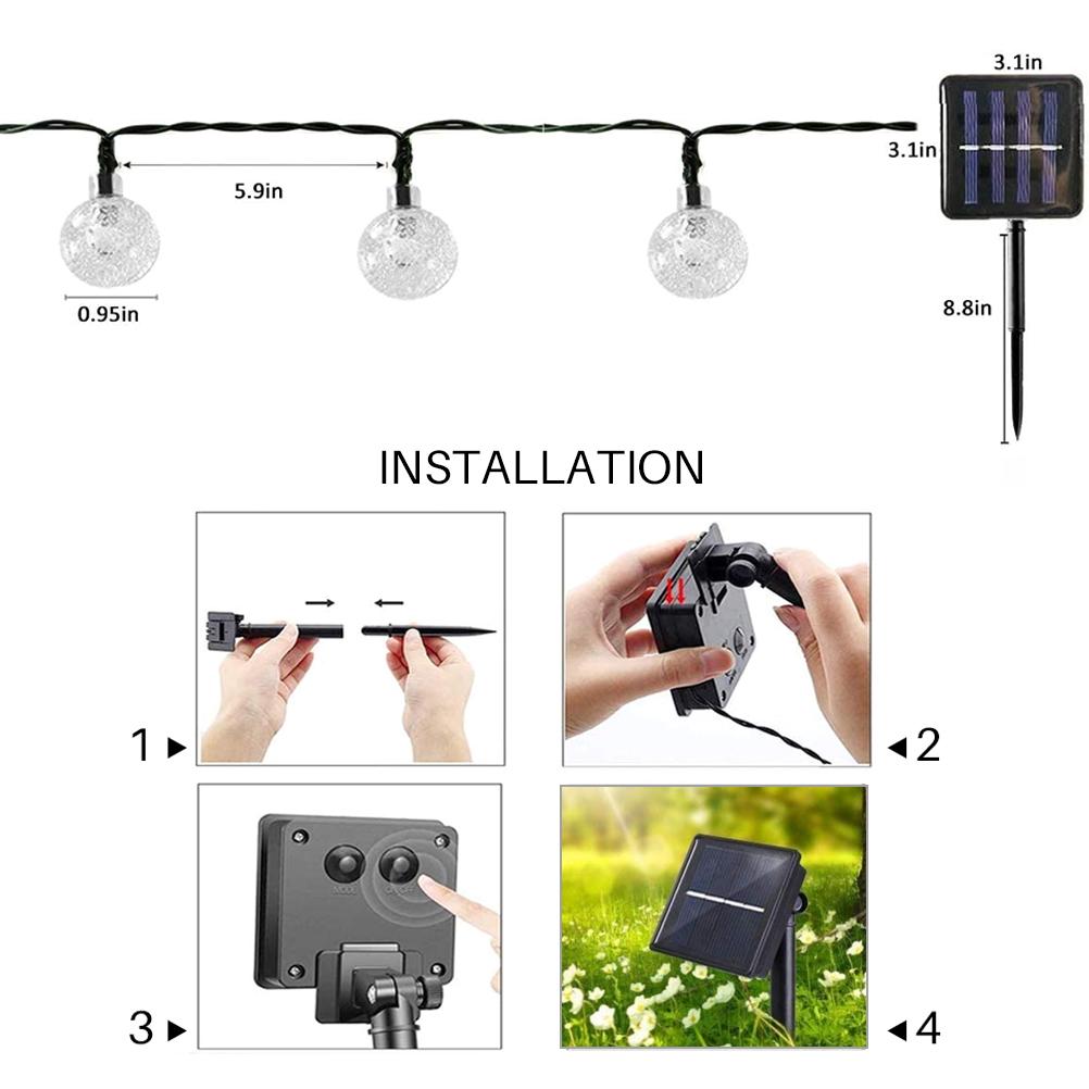 2 Pcs 50 LED 32FT Crystal Globe Solar String Lights Outdoor Waterproof Solar Lights with 8 Lighting
