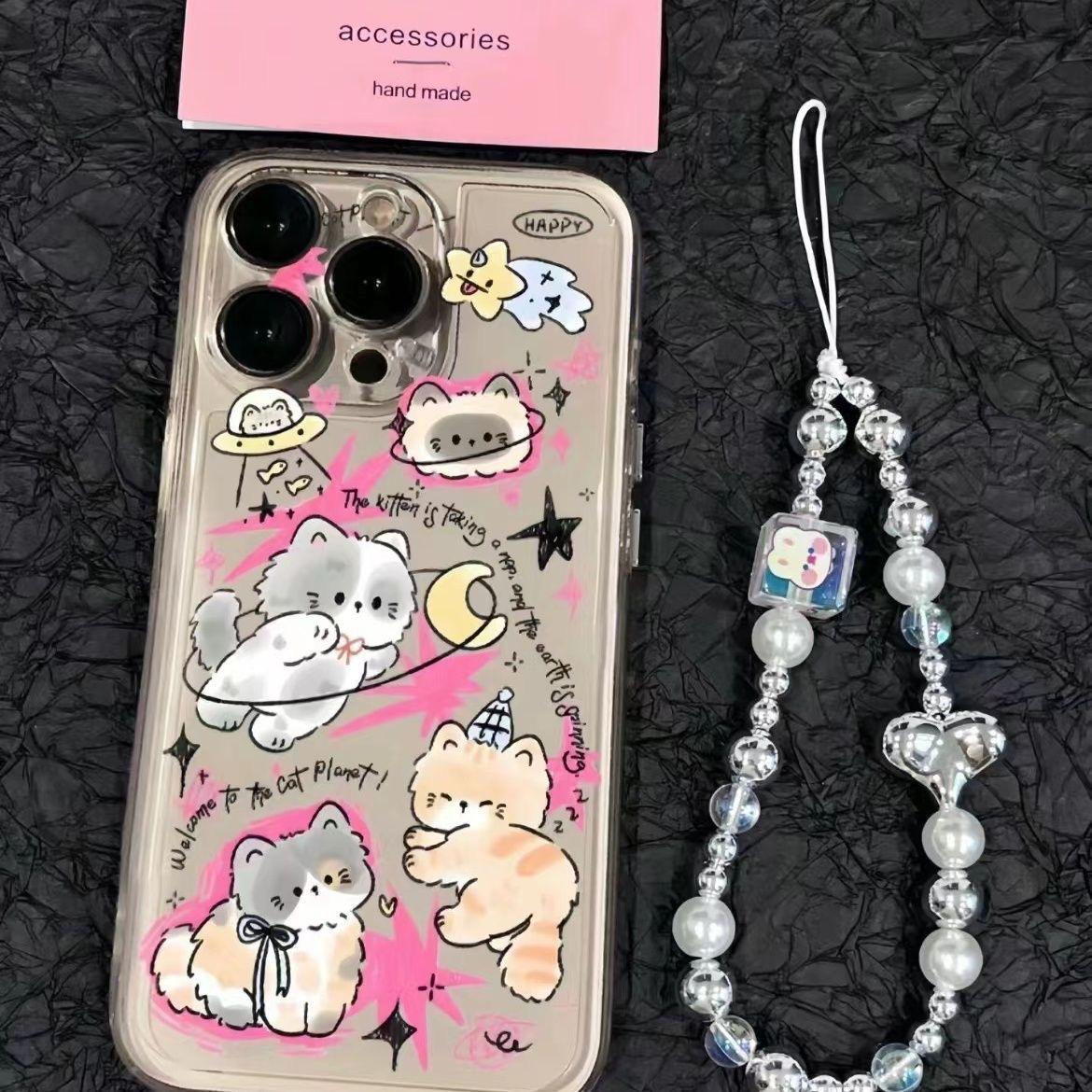 

Minimalist Moon-Chasing Cat Case for Apple 13/14/15 Pro Max, 12/11; Transparent, Full Coverage for 16 Pro. 14