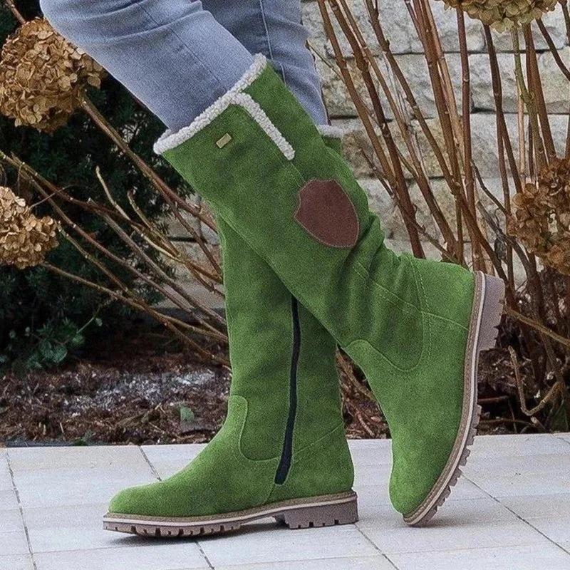 Fashion Winter New Long Leg Snow Boots with Side Zipper Flipped Over Round Toe High Leg Women's Platform Boots Plus Size43