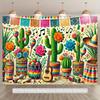 Bannière plate 1 pièce de tissu de fond pour une fête de carnaval mexicain présentant des cactus des chapeaux à larges bords et des maracas