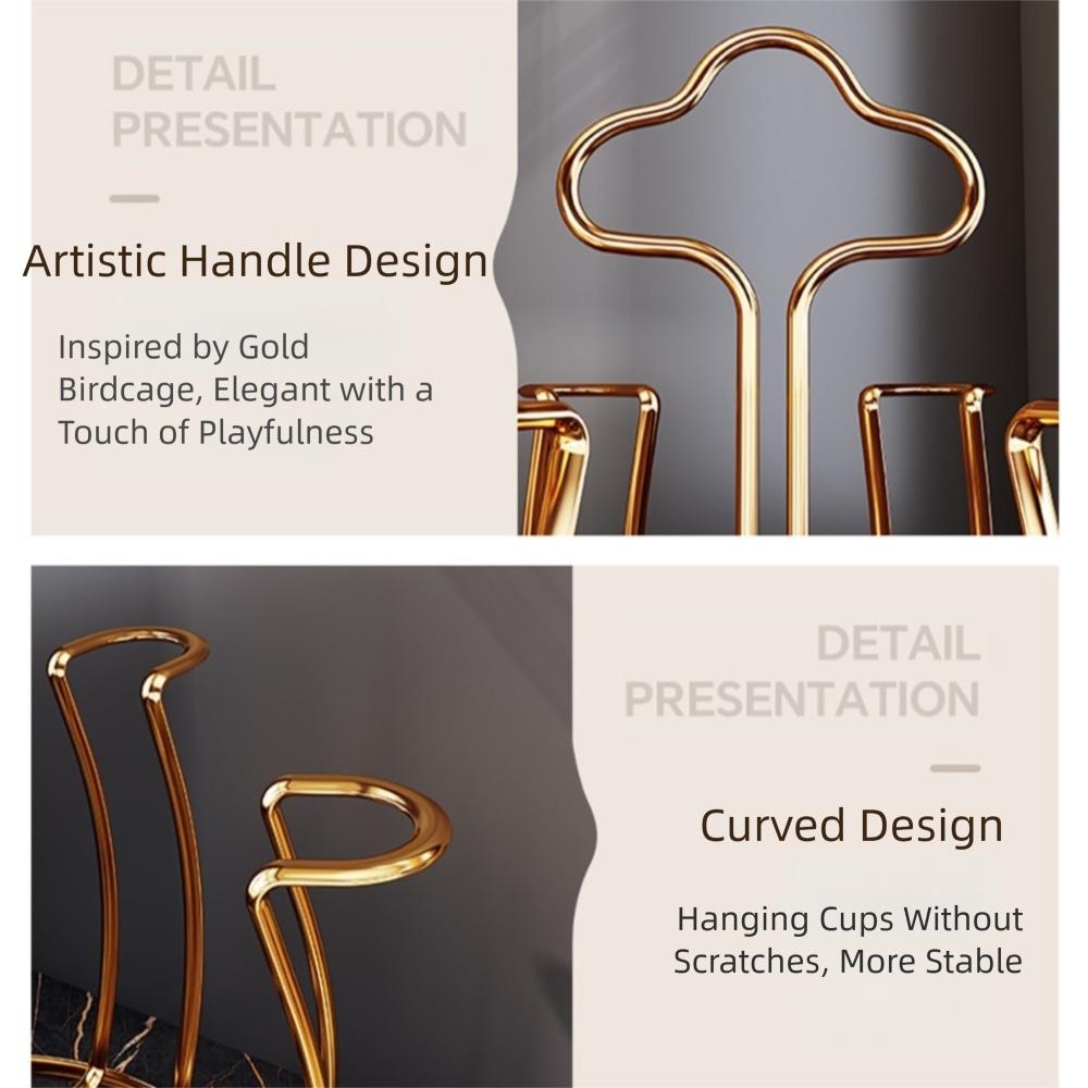 360° Rotation Mug&Cup Organizer Gold Glass Cup Storage Rack  Kitchen