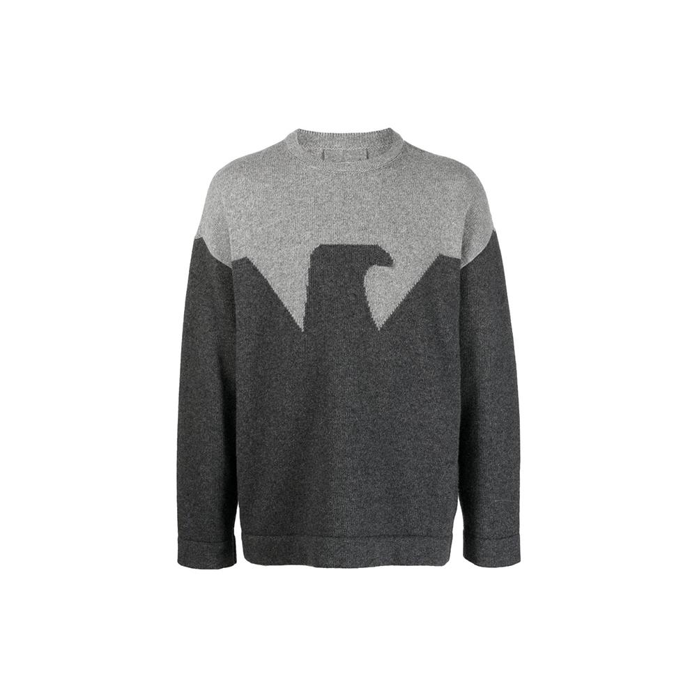 Emporio Armani Color Block Crew Neck Long Sleeve Sweater Men Sweater Light-Gray 6R1MZ51M6RZ46005