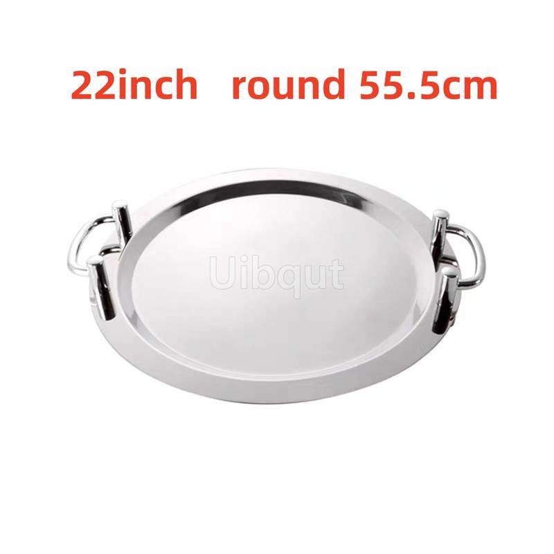 Golden Oval Stainless Steel Big Round Plate Tray Buffet Candy Cake Fruit Mirror Plate Hotel Restaurant Grill Wedding Cute Dish