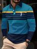 Ethnic Geometric Long Sleeve Polo, Half Zip Stand Collar