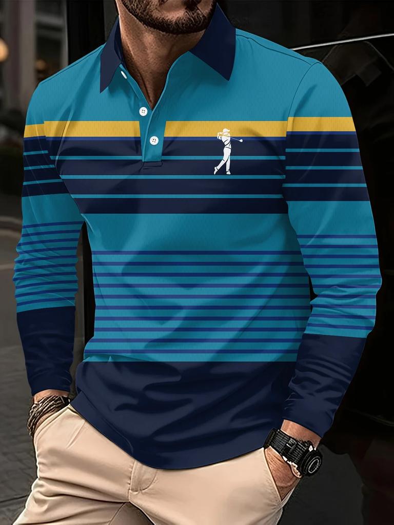 Ethnic Geometric Long Sleeve Polo, Half Zip Stand Collar