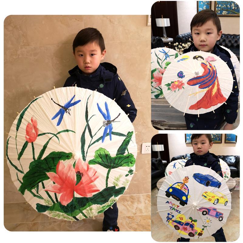 1Pc 20/30/40/60/84Cm Paper Umbrella Blank Diy Handmade Painting Supplies Long-Handle Blank Pography Prop