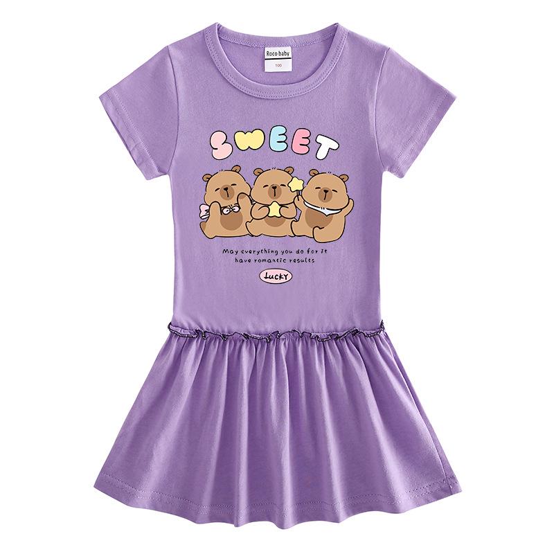 Sommer Cartoon Raglan Colorblock Kleid: Süßes Mädchen-Kleid mit Faltenrock und Rüschen