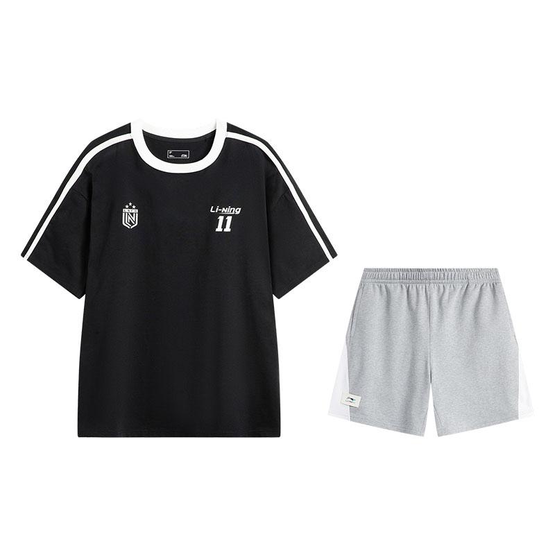 

Li-Ning Breathable Retro Sweat-Absorbing Sports Couple Set Short Sleeve T-Shirt And Shorts Men tops AHSV987-2+AKSU955-1 M