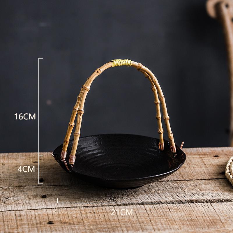 Creative Ceramic Dish Portable Basket Hotel Special Dish Restaurant Ceramic Dish Table Decoration Round Tray Creative Tableware