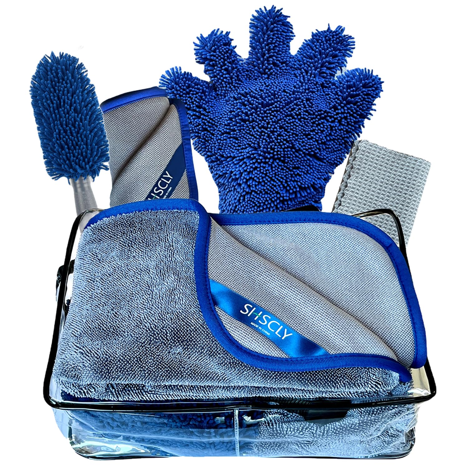 SHSCLY Car Wash Set (5-piece set including 2 microfiber car wash towels, 1 microfiber cloth, 1 car wash brush, and 1 car wash glove)