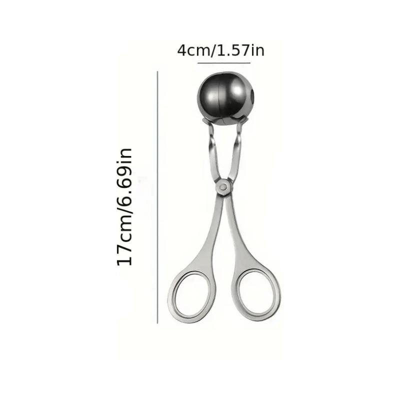 2pc DIY Stainless Steel Meatball Maker Spoon, Non-Stick Fish Ball Squeezer with Long Handle, Versatile Manual Kitchen Tool for Meat and Rice Balls