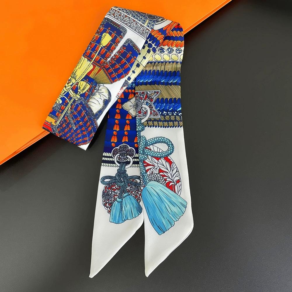 

Women Tassel Printing Skinny Bag Scarf Brand Silk Foulard Women Ribbon Neck Tie Scarves For Ladies 5X90cm