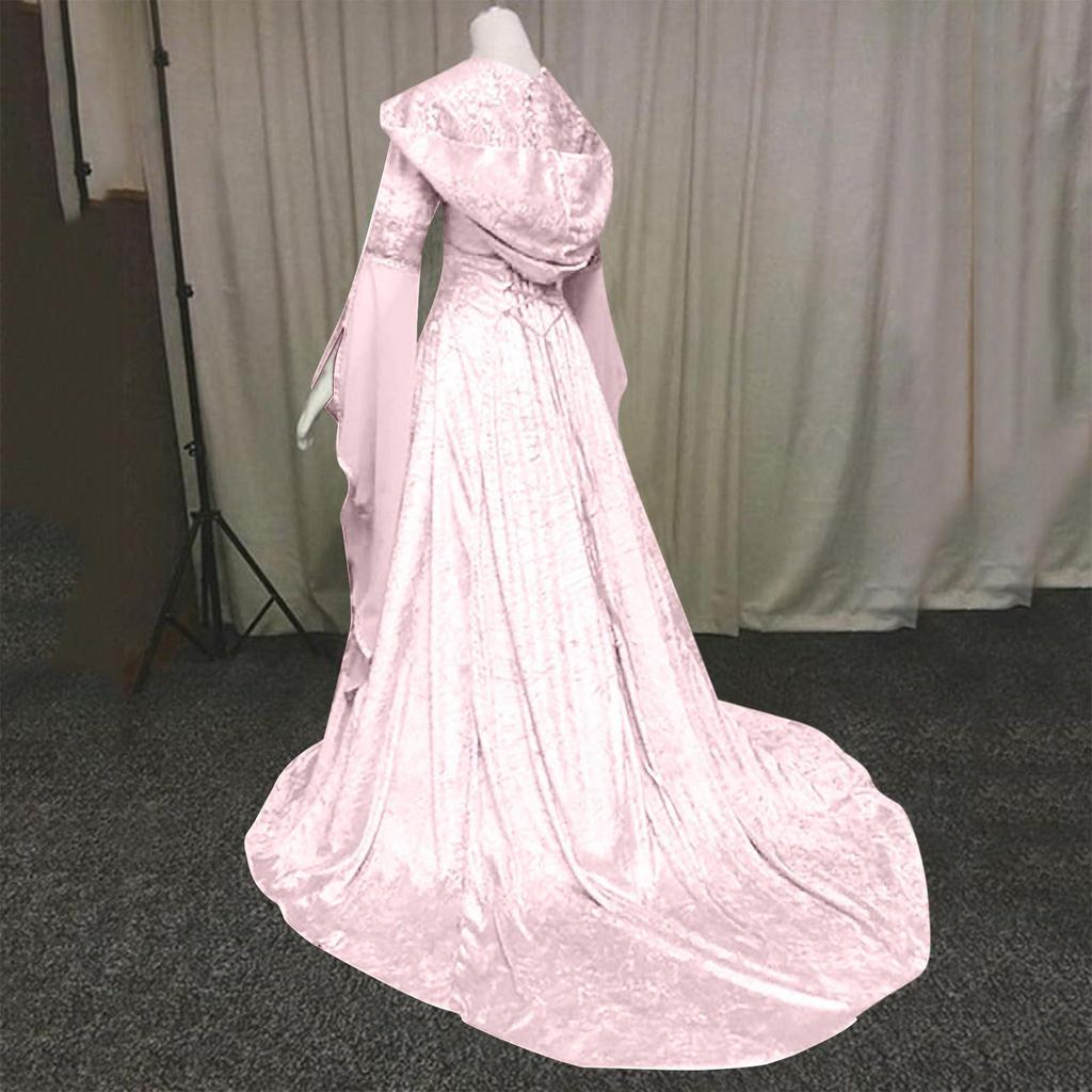 Mittelalterliches Retro-Hochzeitskleid mit Kapuze: Taillenbetonendes Damen-Cosplay-Kostüm für Halloween