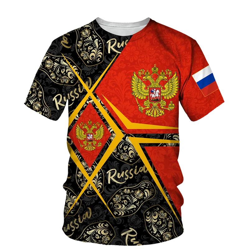 Russia Men's T-shirt Summer Casual Round Collar Russian Flag Short-sleeved Tops Tees Men Clothing Oversized T Shirts Streetwear