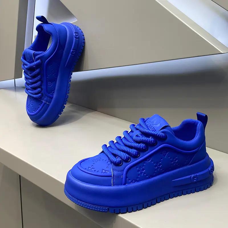 

Кроссовки Повседневные Мужские Дизайнерские Легко Сочетающиеся Кеды Мода Кожа Ткань Дышащие Увеличение Роста Платформа Спортивная Обувь 44 синий