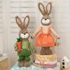Easter Bunny Figurine Holding Flower Basket and Carrot Creative Cute Rabbit Statue Spring Farmhouse Home Table Decor Ornament