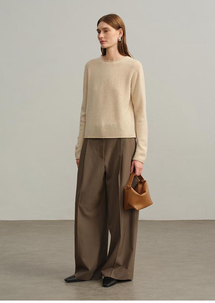 Women's Sequined Cashmere Sweater - Thickened Roll-Edge Round Neck, Versatile Autumn/Winter Casual Knit Base Layer