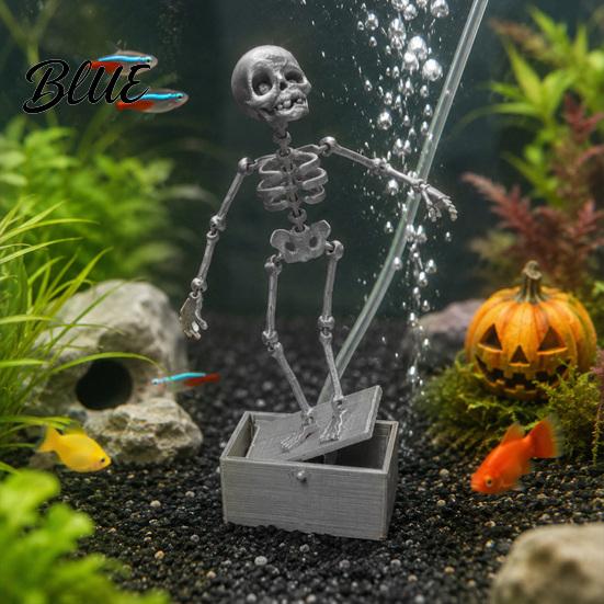 Dynamic Ornament for Shrimp Tanks Dancing Skeletons Aquarium Bubbler Decoration Halloween Skeleton Fish Tank Themed Landscaping Ornament 3D Printed
