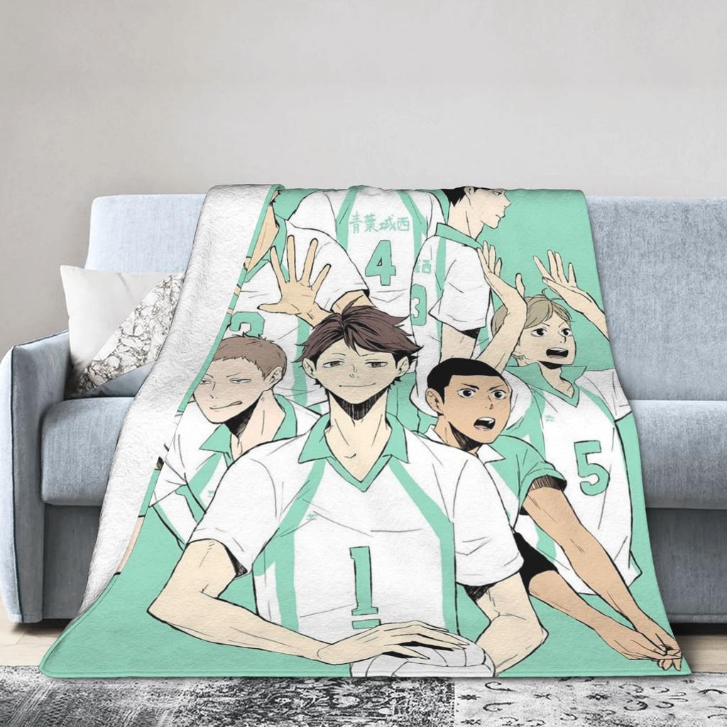 Aoba Johsai Volleyball Flannel Blankets Japanese Anime Funny Throw Blankets for Home Hotel Sofa 150*125cm Bedspreads