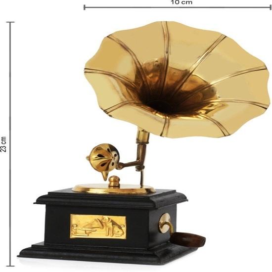 Brass Gramophone Showpiece for Home and Living Room, 17 Cm, Gold, 1 Piece