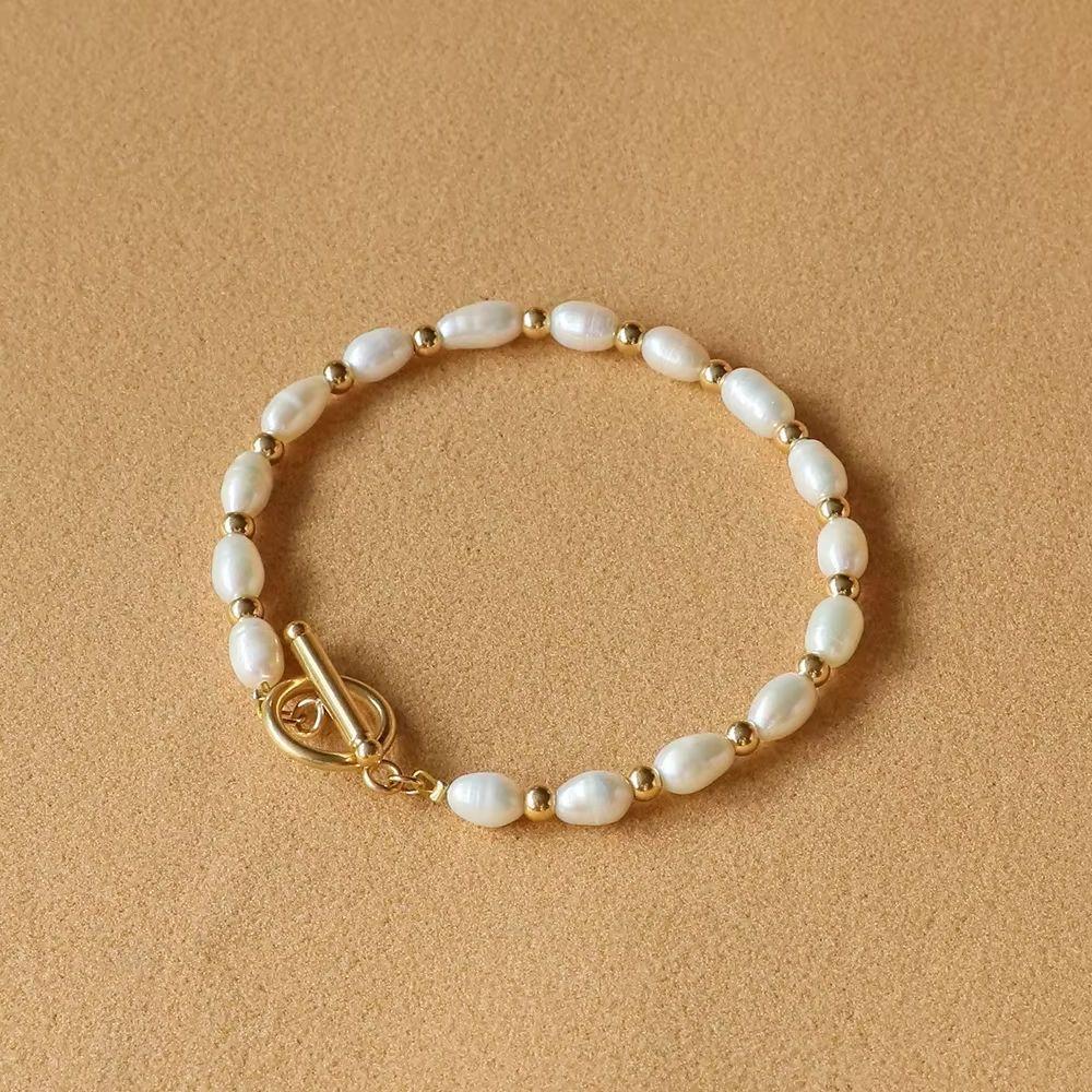 Hengsheng 5-6mm Rice Shape Freshwater Pearl Bracelet for Women OT Buckle 16cm 18cm 20cm Bracelet Jewelry Gift 2025 New Arrivals