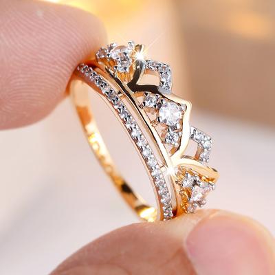 Luxury Gold Color Hollowed Out Zircon Rings for Women Wedding Party Finger Ring Jewelry