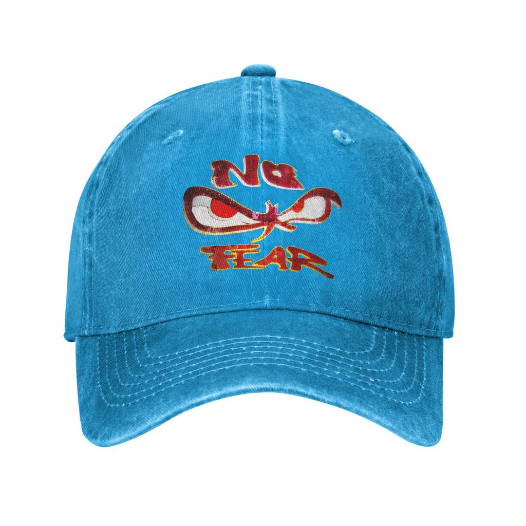 No Fear No Fear And Eyes Print Washed Denim Cap Casual Baseball Caps Adjustable Hat Summer Unisex Baseball Hats