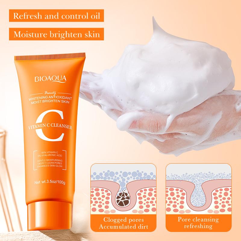 BIOAQUA Vitamin C Gesichtsreiniger Feuchtigkeitsspendend Aufhellend Anti-Falten Gesichtsreiniger Schaum Gesichtsreiniger Gesichtspflegeprodukte